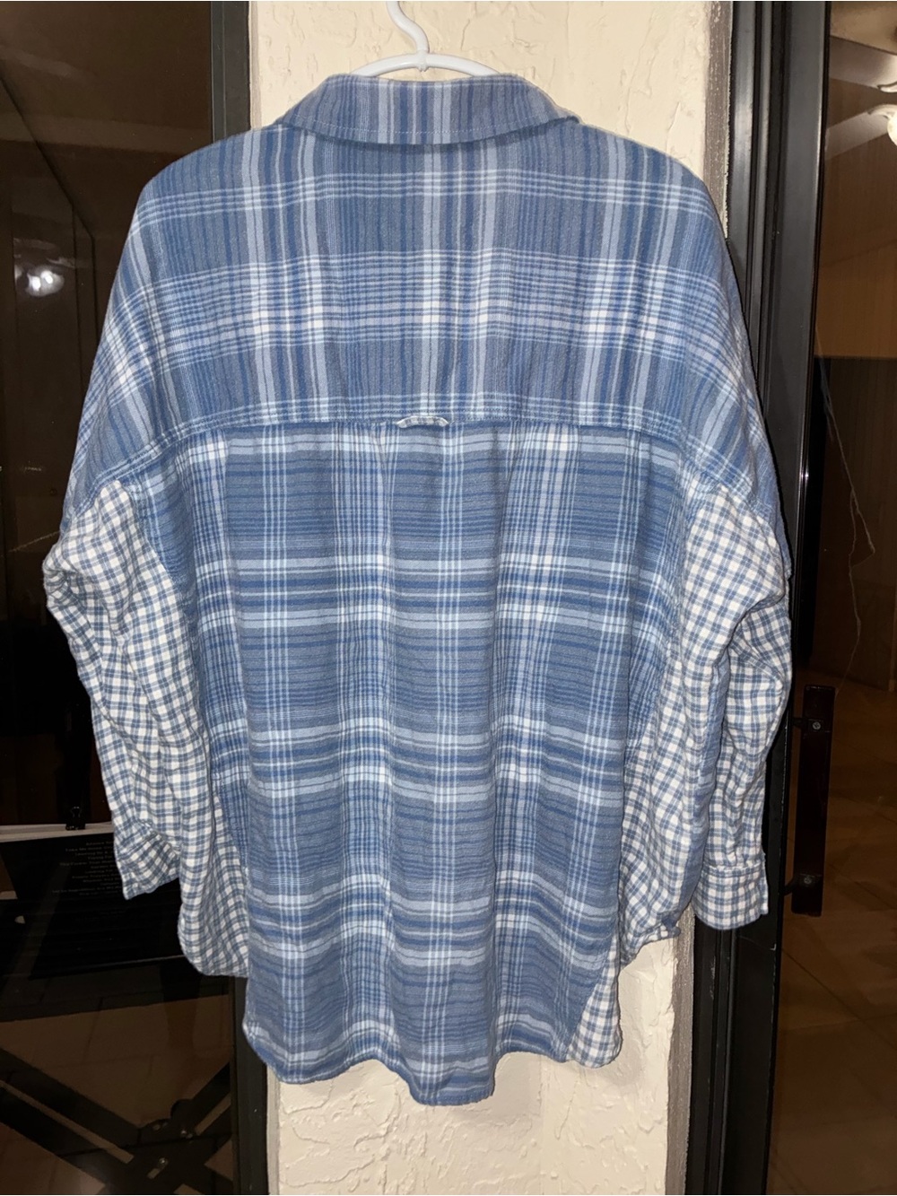 American Eagle Blue Plaid Shirt with Subtle Peach Accents - Picture 3 of 3